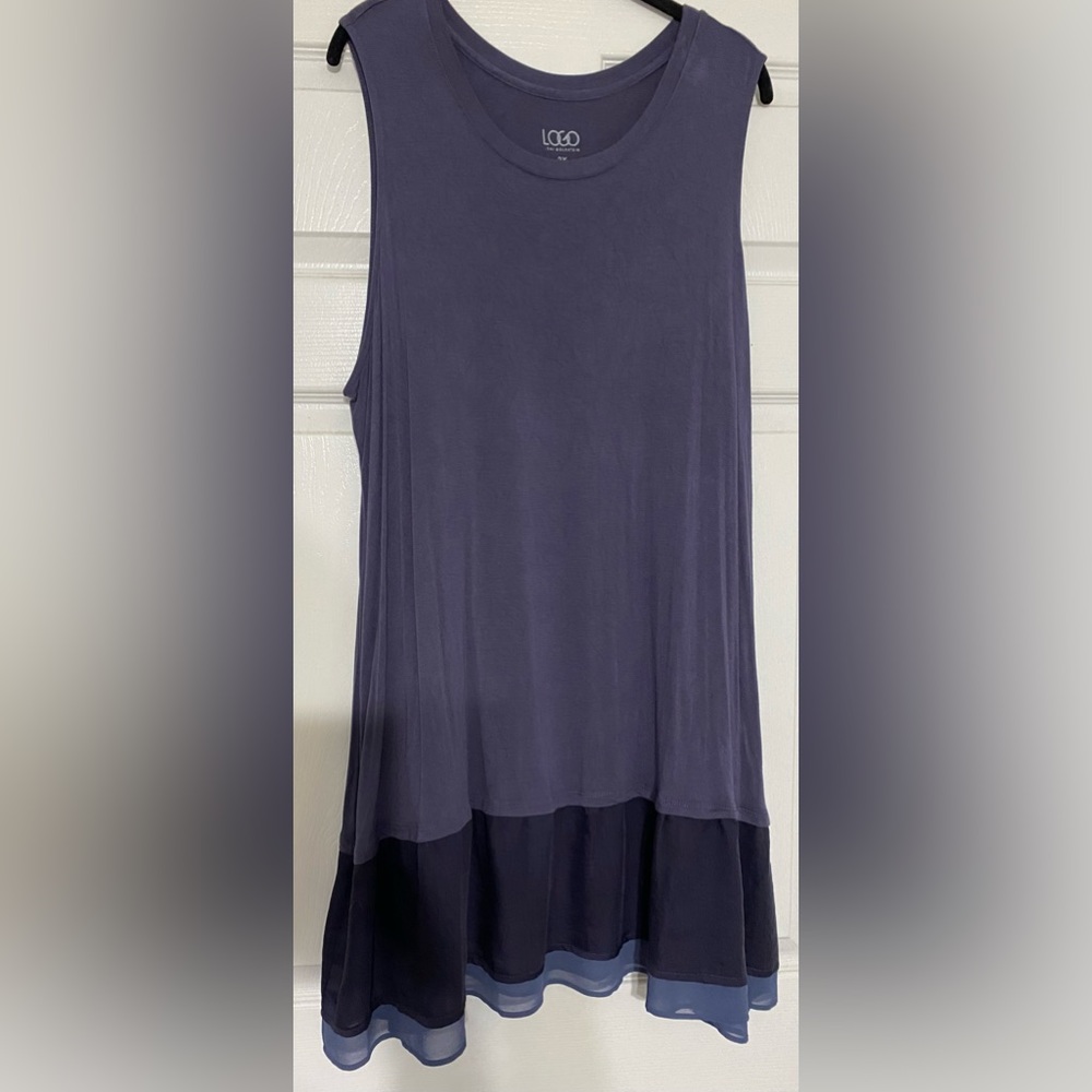 LOGO BY LORI GOLDSTEIN TANK WITH CHIFFON HEM - Size 2X - Color: Blue